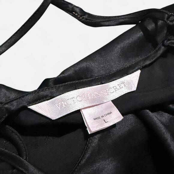 VTG 90s Victoria's Secret Black 100% Silk Beaded Floral Dark Coquette Slip Dress - Picture 7 of 8